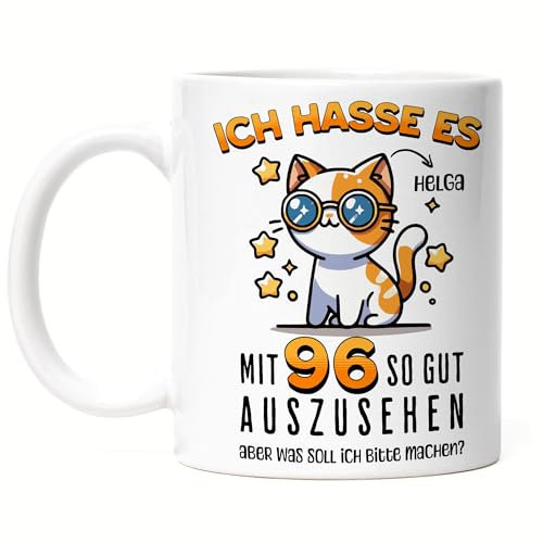 Kiddle-Design Personalisierte Tasse 96. Geburtstag - Ich Hasse es mit 96 so gut auszusehen - 96ter Geburtstag lustiges Geschenk Frau Frauen - Tasse Weiß