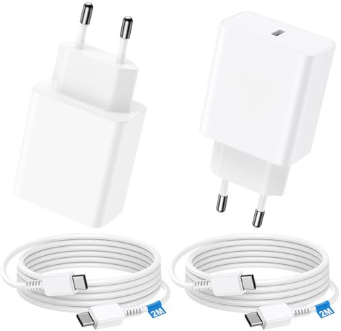 Cargador Tipo C 45W 2 Pack, Cargador para Samsung Carga Rapida USB C Cargado Rapido con 2M Cable para Samsung Galaxy S25 Ultra Plus/S24/S23/S22/S21/S20/Note 20/10/9/8/A53/A55 Cargador Movil Cabezal