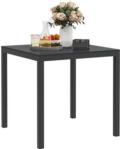 Outsunny Gartentisch Aluminium 73x73 cm Buffettisch für 4 Personen, rutschfest Balkontisch mit Holzoptik Wetterfest Outdoor Esstisch für Terrasse Garten Balkon Schwarz