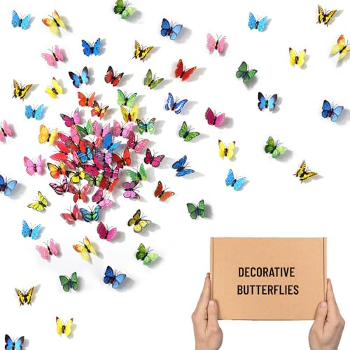 Zzcy 80 Pcs Schmetterling Deko 3D Wandtattoo Schmetterlinge Bunte Garten Schmetterling zur Zweige Außenbereich für Tischdekoration(20 Clip 20 Magnet 20 Selbstklebend 20 Sicherheitsnadeln)