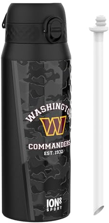 NFL Washington Commanders Sports Thermal Water Bottle with Removable Straw, 750ml/24oz, Leak Proof Insulated Drinking Bottle, Easy to Open, Secure Lock, Dishwasher Safe, Flip Cover, Metal Water Bottle