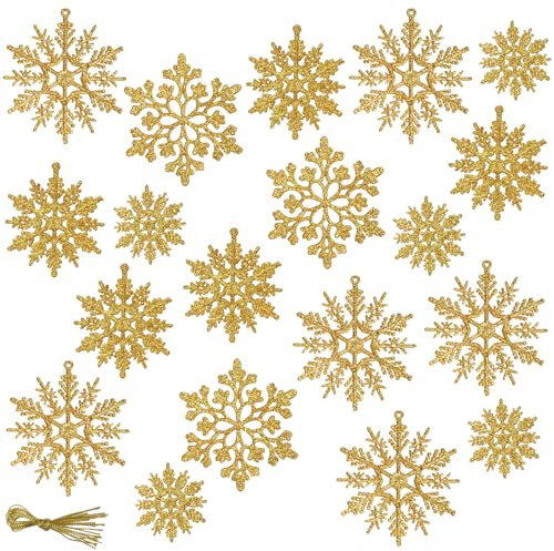 36 Stück Weiß Glitter Weihnachtsbaumschmuck Deko Schneeflocken Anhänger Christbaumschmuck Schneeflocken Deko(Gold)