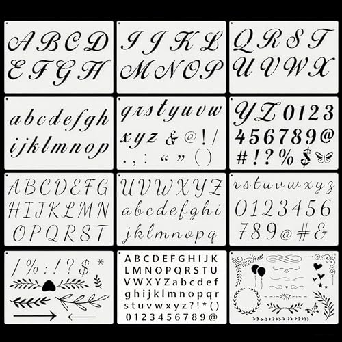24 Pack Letter Stencils for Painting, Practical Everyday Design | Reusable Alphabet Stencils and Number Stencils Set, Plastic Templates for DIY Crafts, Journals, Signs, Fabric, Wood, Wall.