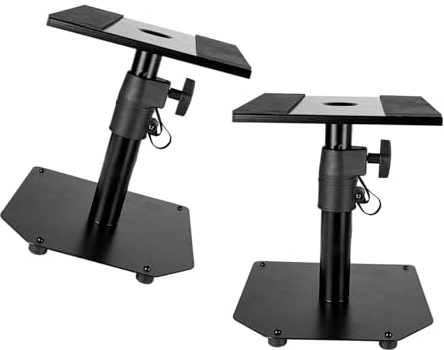 Supports d'enceintes, Hauteur Réglable Sécurisée pour Enceintes 4 à 8 Pouces, Support Studio Home, Acier Noir Résistant for Enregistrement Maison, Musiciens et Écoute Surround