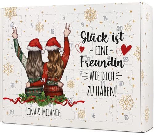 GRAVURZEILE - DIY Adventskalender zum Befüllen - Beste Freundin Weihnachten - Anpassbares Motiv zum selbst gestalten - Geschenk für Freundinnen - 24 Fächer, Nikolaus & Heiligabend extra groß