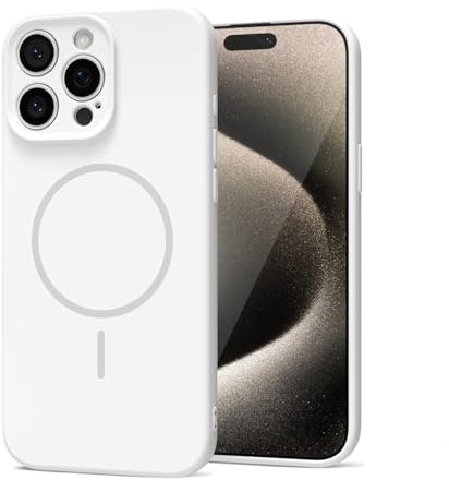 LoeoeL Magnetic Phone Case for iPhone 15 Pro Max Case Silicone, Cute Slim Thin Phone Cover Compatible with MagSafe for Women, Girly Soft Rubber Gel Mag Safecase with Camera Protection, White