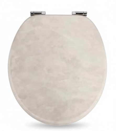 18 MDF Toilet Seat Universal Adjustable Fit Most Toilets Oval Seat┃Bathroom Standard Wooden MDF Toilet Seat | WC SEAT +Fittings (Natural Stone)