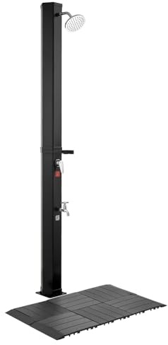 VEVOR Ducha Solar 35 litros 195 cm, Ducha Solar Exterior con Suelo y Grifo de Pedal, Cabezal Giratorio 360° Ajuste de Agua Fría y Caliente hasta 60 °C, PVC Reforzado, para Piscina Jardín Playa, Negro