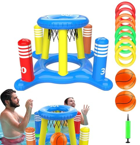 Panier De Basket Pour Piscine - Porte Flottante Gonflable, Grands Balles, Ensemble De Jeux Aquatiques En Plein Air, Anneaux De Lancement, Jouet Pour Fêtes D'été, Activités Familiales | Jouets