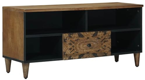 vidaXL TV-Schränk mit Regal Braun 100 x 33,5 x 46 cm Massivholz Mango, Wohnzimmer, modernes Unterhaltungszentrum, kompakter TV-Ständer, Medienlager, funktionale Möbel, zeitgemäßer Organizer