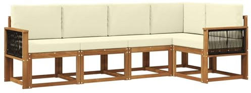 vidaXL Outdoor-Sofagarnitur mit Kissen 5 pcs Natur und Creme Polyester, Garten, modernes Outdoor-Sofa, wetterfestes Lounge-Möbel, perfekte Terrasse für gemütliches Sitzen