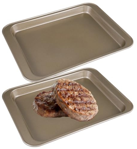 2 Pcs Teglia da Forno Rettangolare in Acciaio al Carbonio, Oro Teglie Forno | 24 x 18 x 2 cm Antiaderenti Piccola Leccarda Universale Teglia per Pizza, Durevole Teglie per Torte, Biscotti, Pane