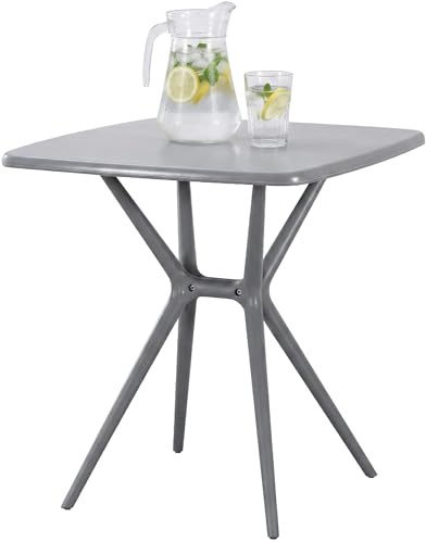 CLP Gartentisch wetterfest stabil Becky, Bistrotisch eckig 72x72 cm, Balkontisch Polypropylen UV-beständig Winterfest, Innen- und Außenbereich Farbe grau