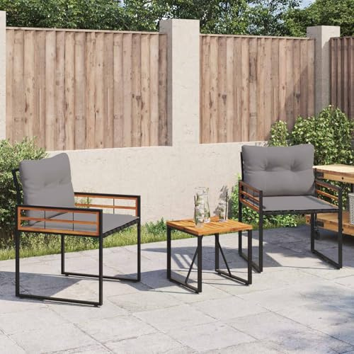 Teenpull Juego de Muebles de Exterior con cojín Gris Claro, Conjunto jardín para terraza y Patio, Incluye 2 sillas y Mesa pequeña, Muebles Resistentes con Estructura de Madera de Acacia y Acero para