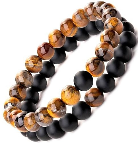 Be Happy with Happy Products - Bracelets en Pierre Naturelle - Femme - Homme - Perles en Onyx et Œil de Tigre - Pouvoir des Pierres - Bienfaits de la Lithothérapie - Protection - Garantie 24 Mois