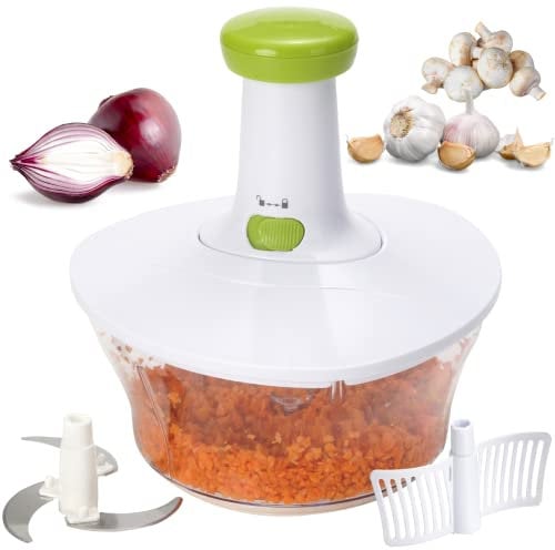 Brieftons Express Vegetable Chopper: 1.6-Litre, Manual Hand Operated Tool to Chop/Mix Veggies, Fruits, Garlic, Onion Chopper for Salsa, Salad, Pesto, Coleslaw, Puree, Indian Cooking