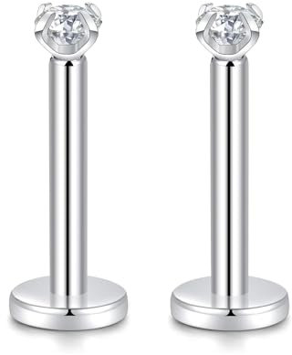 G23 Titan 2 mm klar CZ 16G Labret Monroe Lippenstifte mit Innengewinde Helix Knorpel Tragus Ohrring Piercing