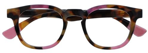 OPULIZE Ava Lunettes de Lecture Avec Monture Arrondi Flatteur Charnières à Ressort Anti-Rayures Écailles de Marron Touche de Rose Hommes Femmes R62-4 +3.00
