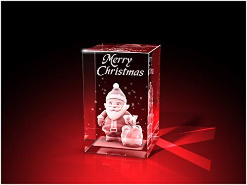 GLASFOTO.COM, Weihnachts Quader, 50 x 80 x 50 mm, Kristallglas 3D Innengravur in Premiumqualität (50 x 80 x 50 mm Weihnachtsmann - Quader)