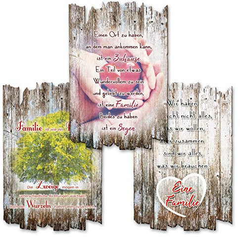 Kreative Feder 3er Set Deko Holzschild mit Spruch | Wandbild Familie Liebe | Shabby Chic Landhaus Stil | Wanddeko 30x20cm