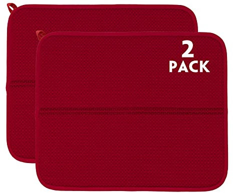 2Pcs Escurreplatos de Microfibra Absorbente para Tazas, Platos, Vasos, Ollas y Sartenes Antideslizante Alfombrilla Escurreplatos 44 x 36 cm absorbente para fregadero y vajilla, color rojo