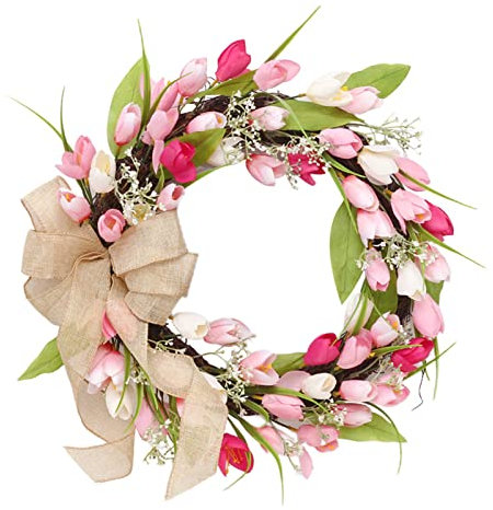 40cm großer Tulpen-Kranz, Blumenkranz für Haustür, künstliche Blumenkranz, Seide, künstliche Blumen, Tulpen, Kränze für Frühling, Sommer, Zuhause, Hochzeitsdekoration