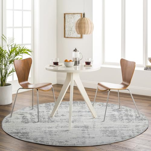 Livabliss Phuket Abstract Rug - Area Rugs Living Room 160x160 cm, Dining Room, Lounge, Kitchen, Bedroom - Modern Marble Large Rug, Soft Luxurious Easy Care Medium Pile, Grey, Silver and Ivory