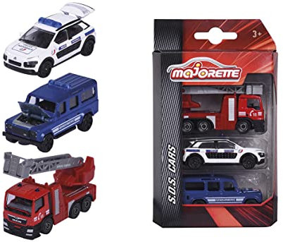 Majorette - SOS Set 3 Pièces - Coffret 3 Véhicules - Voitures Miniatures en Métal - Echelle 1/64ème - 212057262002