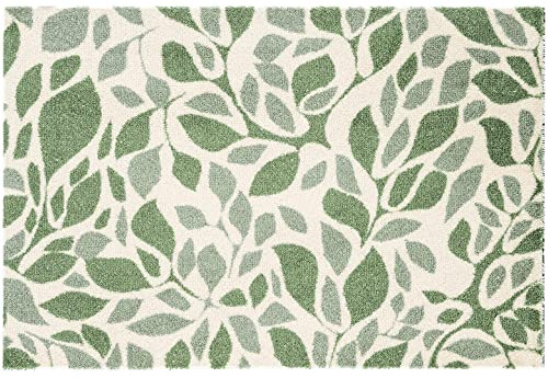THE RUGS - Mayfair Recycled Washable Indoor Bedroom Kitchen & Hallway Doormat Rug Enchanted Leaves Design | Green 50×75 cm