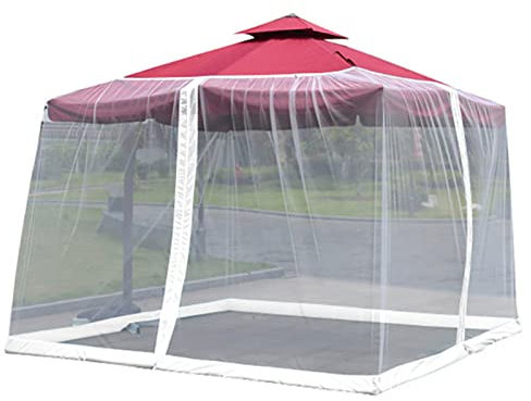 WOKEZ Zanzariera per ombrellone da Patio, zanzariera Quadrata da 3 x 3 x 2.3 Meters, con Corda Regolabile e Doppia Porta con Cerniera, Gazebo per Zanzariera Ombrelloni da Esterno,Bianca,300x300x230cm