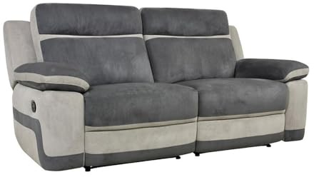Vente-unique - 3-Sitzer-Sofa aus Mikrofaser, Anthrazit und Streifen hellgrau TALCA