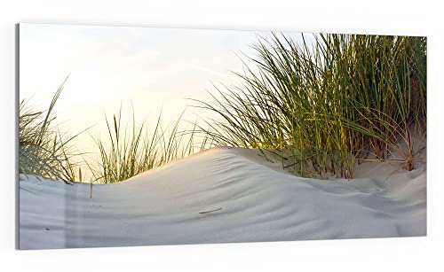DEQORI Glasbild Echtglas | Motiv Düne mit Dünengras | horizontal einteilig 100x50 cm | schöne Dekoration | Wandbild für Wohnzimmer, Schlafzimmer, Flur & Küche | moderne Wanddeko