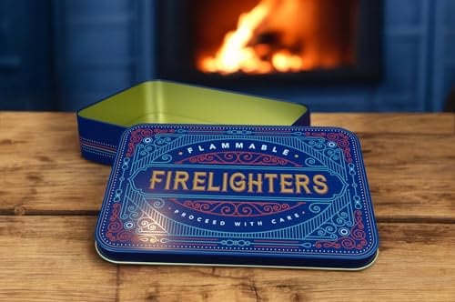 TINIT Firelighter Tin - Storage Accessory Metal Tin Natural Woodburner Fire Stove Fireplace Fireside Mens Gift Present BBQ (Blue)
