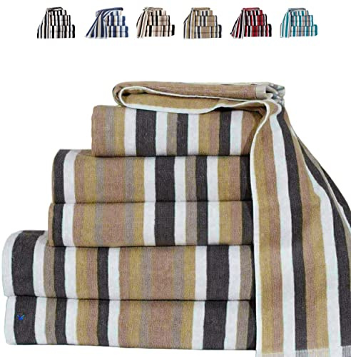 TheWhiteWater – 9-Piece 100% Natural Cotton Towel Bale Set – Mocha Striped Hand Towels, Bath Towels & Bath Sheets – Soft, Quick Dry, 550 GSM, 6 Thread Combed Cotton – Bathroom, Gym, Beach Use