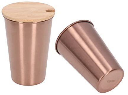 Stainless Steel Pint Cups with Lid, 2Pcs Unbreakable Metal Cups Beer Mug Thickened Drinking Glasses Water Tumblers for Home 500ML(Rose Gold)