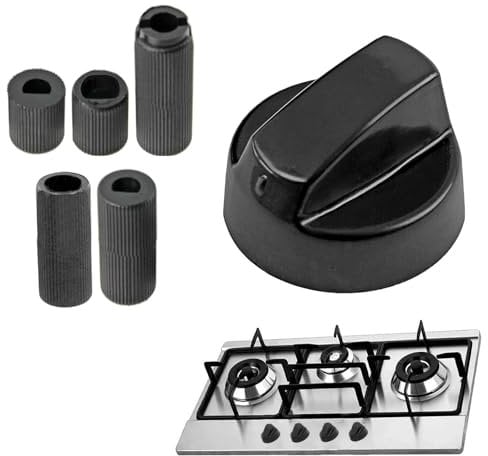 6x Universal Drehknopf Set, Herdknöpfe Knöpfe Schalter, Kontrollknöpfe, Drehknopf Herd, Herd Griff, Schalter Herd, 42mmØ Adaptern Drehknöpfe für alle Arten von Ofen, Herd & Kochfeld, Schwarz