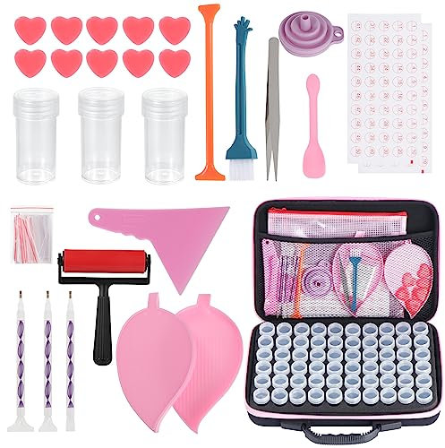 Kinsinder 60 Slots Diamond Painting Storage Case Tools, 5D Diamond Painting Accessories for DIY Diamond Painting Accessories DIY Art Craft (Pink)