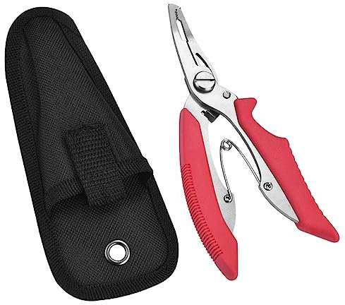 Fisherman Plier, Stainless Steel Fishing Locking Plier, Saltwater Resistant Hook Remover, Split Ring Plier, Fishing Man Plier, Plier For Hook Remover Line Cutting And Split Ring (Red)