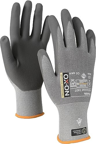 OX-ON FLEXIBLE ADVANCED 1907 Arbeitshandschuhe in Grau I 12 Paar Montagehandschuhe mit ESD-Zertifizierung & Nitrilschaumbeschichtung I Flexibel & mit Touch-Funktion I EN Zertifizierung I Gr. 7