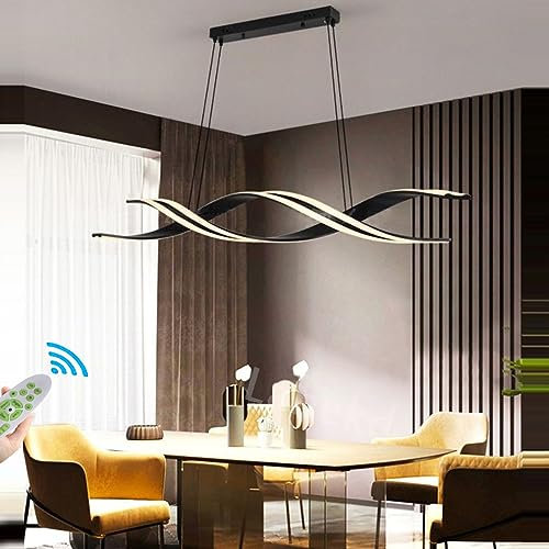 Dimmbare Pendelleuchte Esstischlampe LED Dimmbar Esszimmer Hängelampe Moderne Spirale Design Hängeleuchte Höhenverstellbar Kronleuchter für Küche Büro Wohnzimmer Hängend Lampe (Schwarz, L120CM)