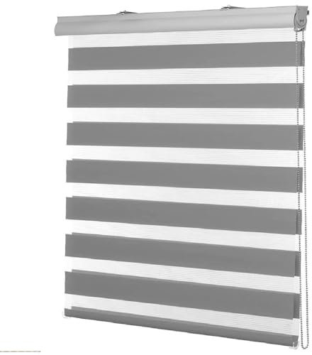 Lamellenvorhang Jalousie Jalousette 90 x 300 cm Doppelter Stoff, durchscheinend Jalousie Innenjalousie Tür Fenster Vorhang Inkl. Aller Montage-Teile für Badezimmer, Dunkelgrau