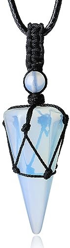 XIANNVXI Kette Herren Opal Kristalle Halskette Damen Einstellbare Schwarzes Lederseil Sechseckiger Anhänger Ketten Polierte Quarz Heilung Steine Schmuck