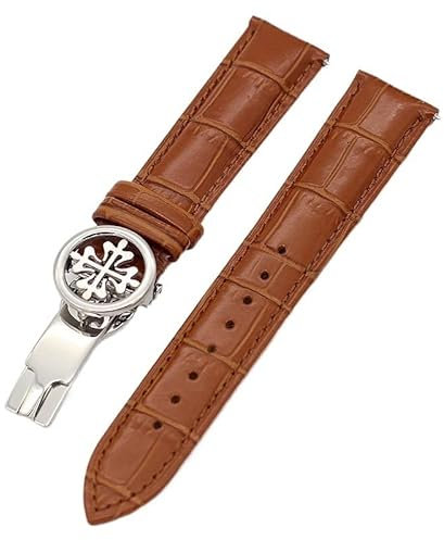 SIbeg Echtes Leder 19MM 20MM 22MM Uhrenarmbänder für Patek Philippe Wath-Bänder mit Faltschließe aus Edelstahl für Männer und Frauen
