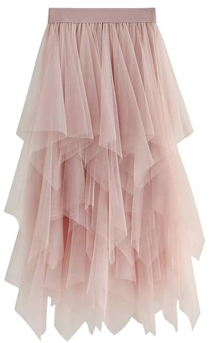 MERCIYD Jupe plissée en Tulle Asymétrique Tulle Jupe Courtes Jupes Midi Jupe d'été Goth Dentelle Robe Vintage Couleurs Variées