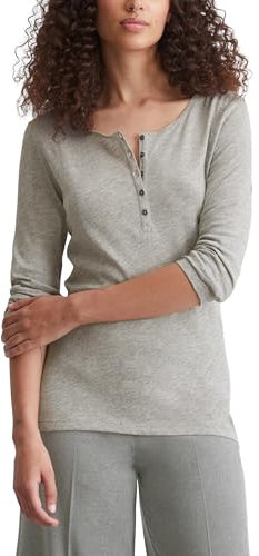 Marc O'Polo Damen Langarmshirt aus Bio-Baumwolle mit Knopfleiste, Grau (Soft Stone Melange), M