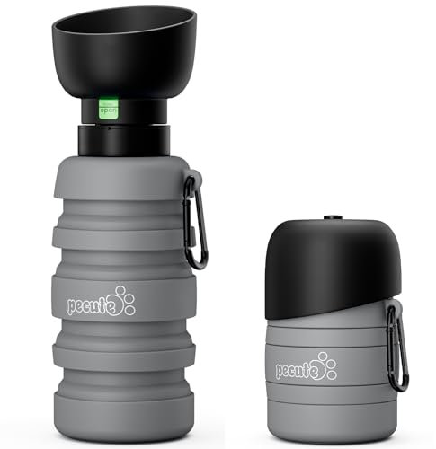 pecute Hundewasserflasche, Faltbare Trinkflasche Hunde für Unterwegs, Sicher, Ungiftig, Haustierwasserflasche, Geeignet für Hundereisen im Freien, Training und Andere Outdoor-Aktivitäten,Grau