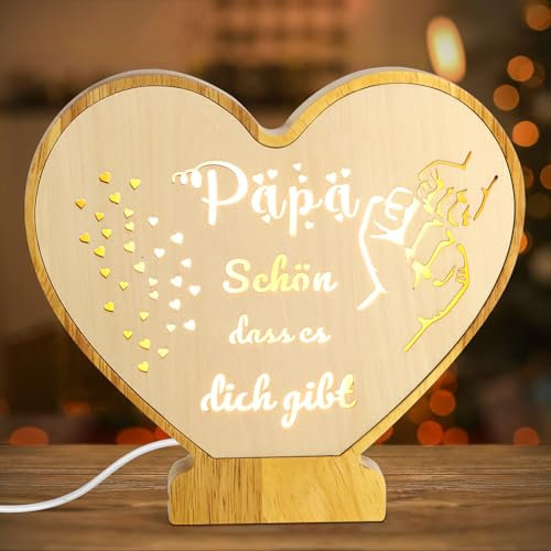 Giftota Papa Geschenk, Weihnachtsgeschenke für Papa, LED Herz Nachtlicht aus Holz mit Schönen Sprüchen, Geburtstagsgeschenk für Papa, Thanksgiving, Weihnachten Geschenk