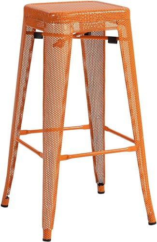 CLP Barhocker Fletcher I Tresenhocker, Stapelbar Mit Bodenschonern Und Fußstütze I Bistrohocker Mit 77 cm Sitzhöhe Aus Metall, Farbe:orange