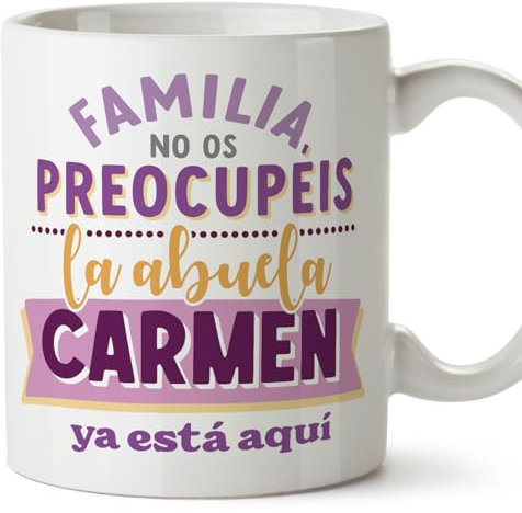 MUGFFINS Tazas Personalizadas para ABUELA - En Español - Ya está aquí la abuela - 11 oz / 330 ml - Regalo personalizable original y divertido