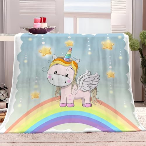 Kuscheldecke Einhorn 130x150 cm Sherpa Decke für Couch, Sofa, Bett, Reisen, Weiche Flauschige Mikrofaser Fleecedecke, Flanell Wohndecken für Kinder Baby